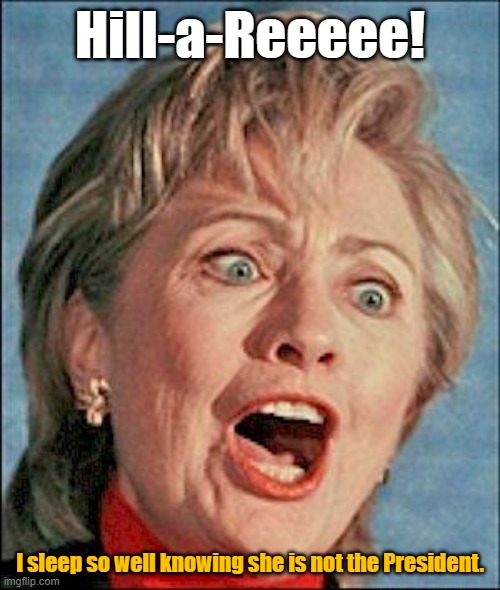 Ugly Hillary Clinton | Hill-a-Reeeee! I sleep so well knowing she is not the President. | image tagged in ugly hillary clinton | made w/ Imgflip meme maker