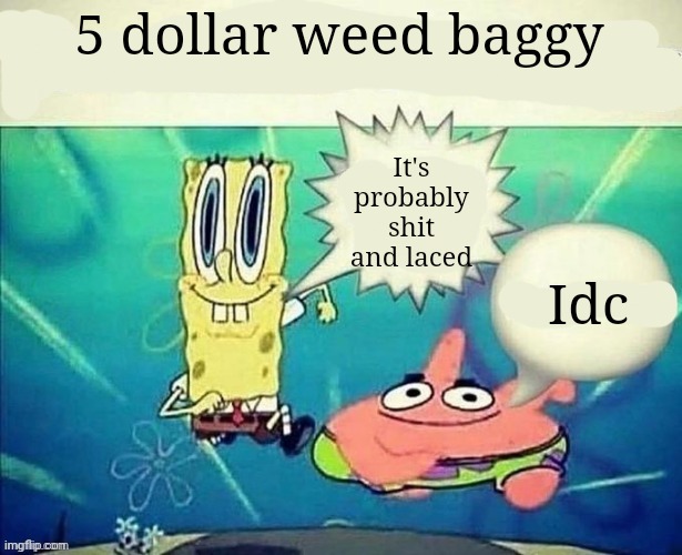Spongebob $5 footlong | 5 dollar weed baggy; It's probably shit and laced; Idc | image tagged in spongebob 5 footlong | made w/ Imgflip meme maker
