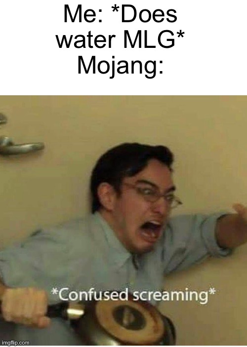 Meme #199 | Me: *Does water MLG*
Mojang:; Why u read description? | image tagged in confused screaming,minecraft,mojang,memes | made w/ Imgflip meme maker