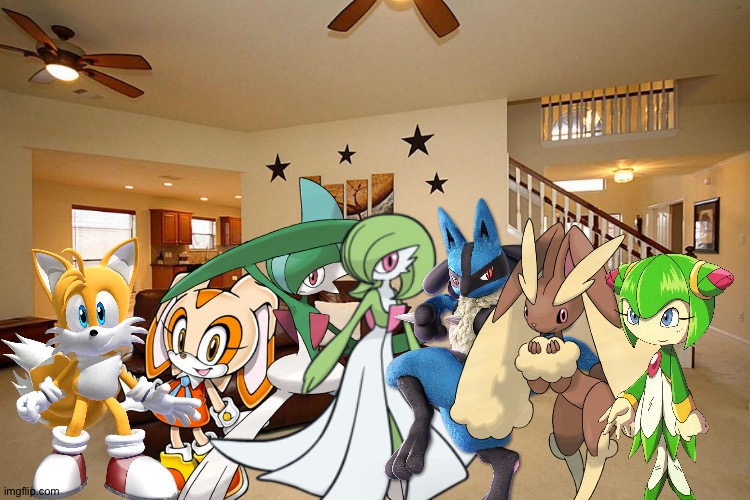 Tails and Friends having a awesome party | image tagged in living room ceiling fans,pokemon,sonic,sonic the hedgehog,sonic x,crossover | made w/ Imgflip meme maker