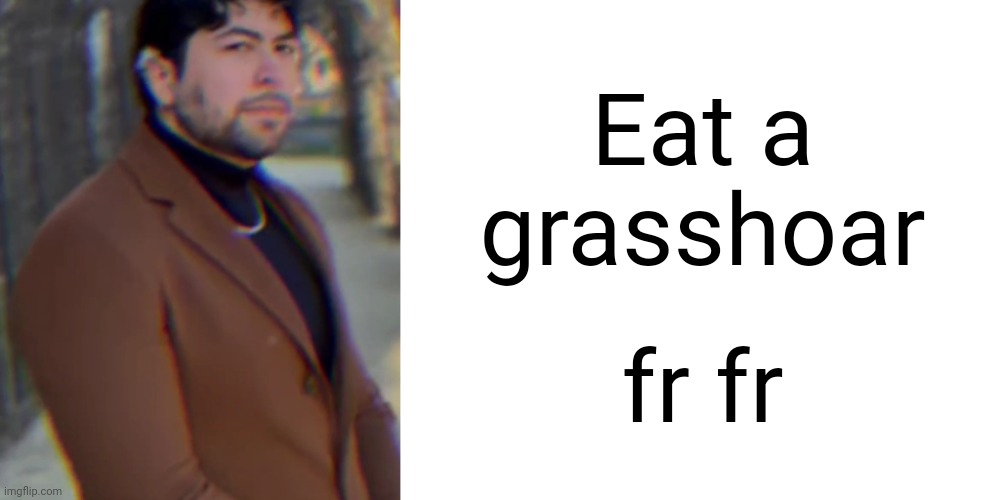 Jerma | Eat a grasshoar; fr fr | image tagged in master oogwgay template | made w/ Imgflip meme maker