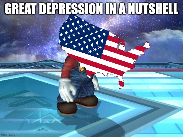 great depression | GREAT DEPRESSION IN A NUTSHELL | image tagged in depressed mario,great depression,usa | made w/ Imgflip meme maker