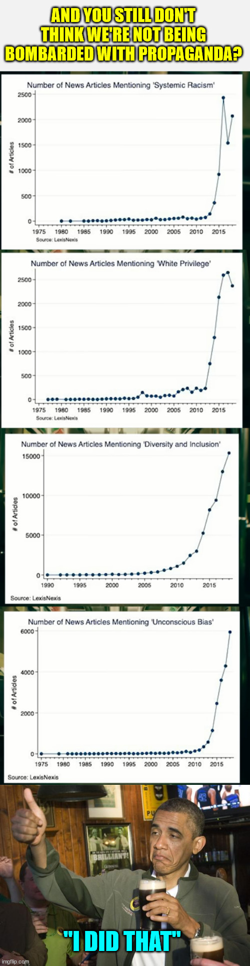 American propaganda... brought to you by the divider in chief 0bama | AND YOU STILL DON'T THINK WE'RE NOT BEING BOMBARDED WITH PROPAGANDA? "I DID THAT" | image tagged in democrat propaganda,started for real with 0bama | made w/ Imgflip meme maker