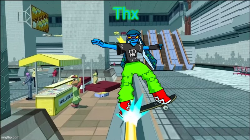 Yuh | Thx | image tagged in bomb rush cyberfunk | made w/ Imgflip meme maker