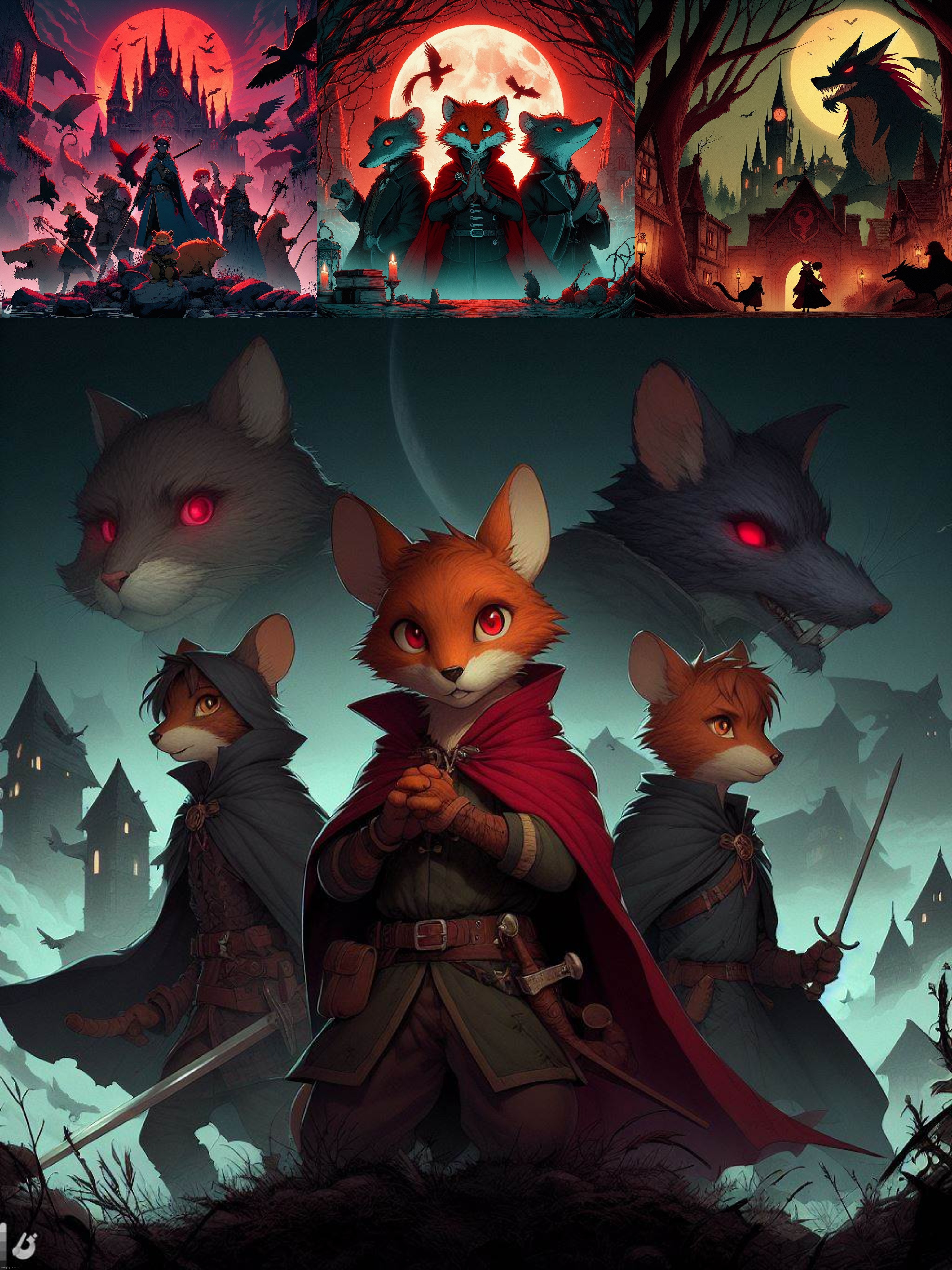 Ai Bing: The Redwall series as dark fantasy anime. | image tagged in ai generated,redwall,dark,fantasy,anime,anthro | made w/ Imgflip meme maker