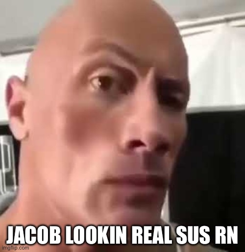 May i ban him | JACOB LOOKIN REAL SUS RN | image tagged in the rock eyebrows | made w/ Imgflip meme maker