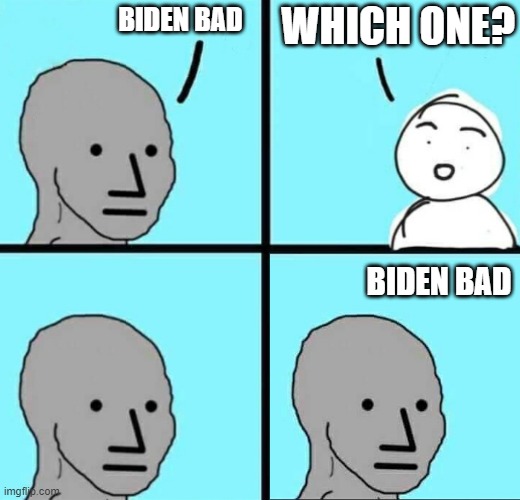 BDS is a thing these days. | WHICH ONE? BIDEN BAD; BIDEN BAD | image tagged in angry npc wojak,liberals,tds,you already said that,triggered | made w/ Imgflip meme maker