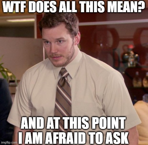 Afraid To Ask Andy Meme | WTF DOES ALL THIS MEAN? AND AT THIS POINT I AM AFRAID TO ASK | image tagged in memes,afraid to ask andy | made w/ Imgflip meme maker