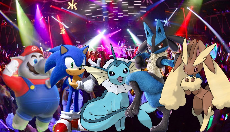 Elephant mario and Friends having a awesome time at the dance club | image tagged in dance club,sonic the hedgehog,super mario,pokemon,crossover,sonic | made w/ Imgflip meme maker
