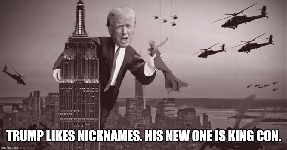 meme by Brad Trump is King Con | TRUMP LIKES NICKNAMES. HIS NEW ONE IS KING CON. | image tagged in politics,political meme,political,humor,political humor | made w/ Imgflip meme maker