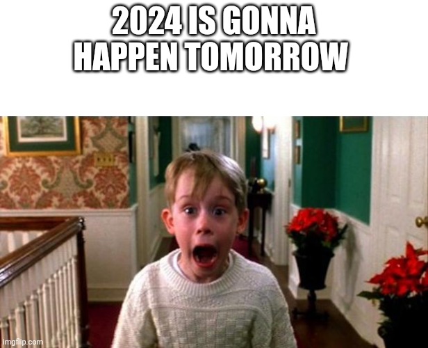 Kevin Home Alone | 2024 IS GONNA HAPPEN TOMORROW | image tagged in kevin home alone | made w/ Imgflip meme maker