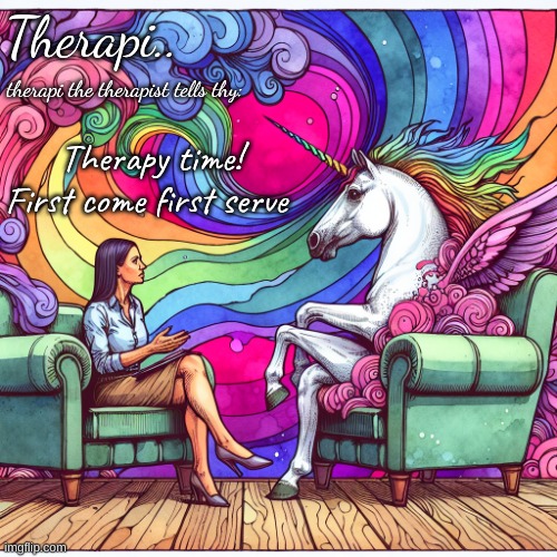 therapi temp | Therapi.. therapi the therapist tells thy:; Therapy time! First come first serve | image tagged in therapi temp | made w/ Imgflip meme maker