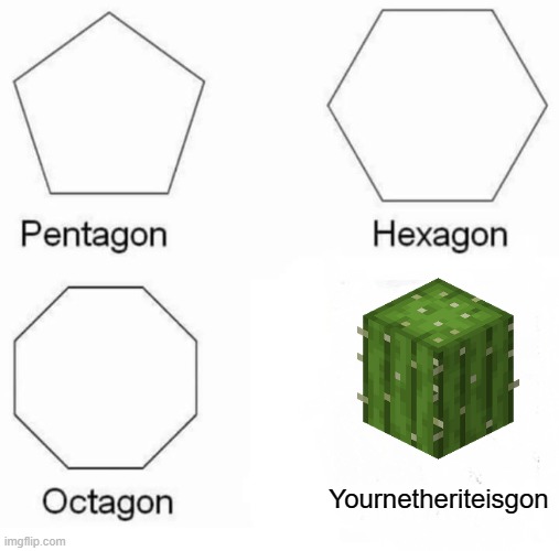 netherite when it is about to touch a cactus | Yournetheriteisgon | image tagged in memes,pentagon hexagon octagon | made w/ Imgflip meme maker
