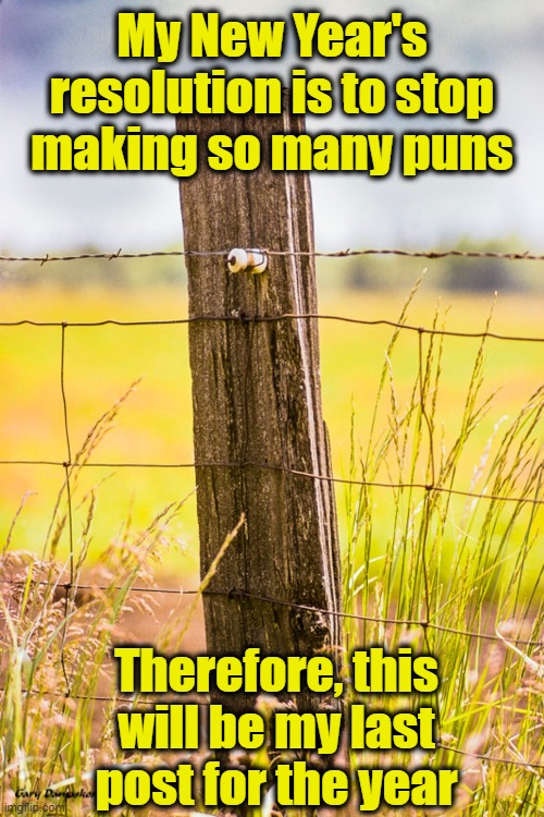 Last post for 2023 | My New Year's resolution is to stop making so many puns; Therefore, this will be my last post for the year | image tagged in bad pun,puns,i'm from punnsylvania,happy new year,new years resolutions,new year | made w/ Imgflip meme maker