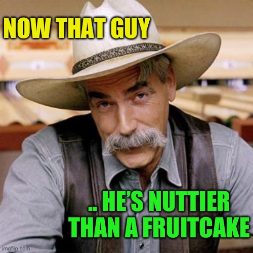 SARCASM COWBOY | NOW THAT GUY .. HE’S NUTTIER THAN A FRUITCAKE | image tagged in sarcasm cowboy | made w/ Imgflip meme maker