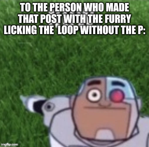 Cyborg touch grass now | TO THE PERSON WHO MADE THAT POST WITH THE FURRY LICKING THE  LOOP WITHOUT THE P: | image tagged in cyborg touch grass now | made w/ Imgflip meme maker