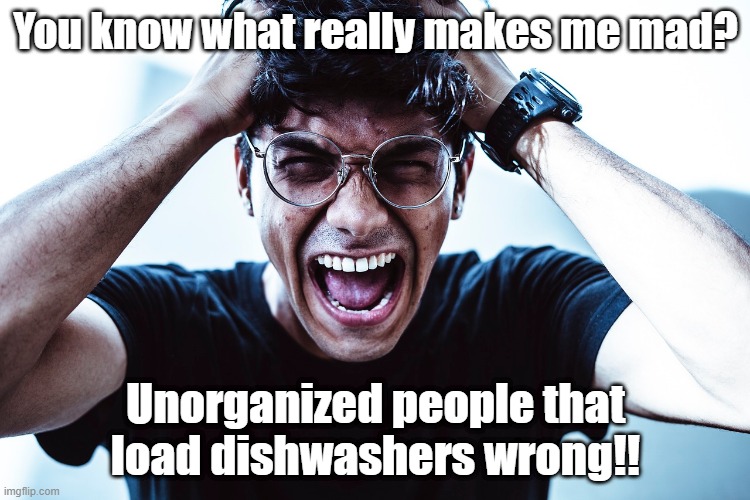 You know what really makes me mad? | You know what really makes me mad? Unorganized people that load dishwashers wrong!! | image tagged in funny memes | made w/ Imgflip meme maker