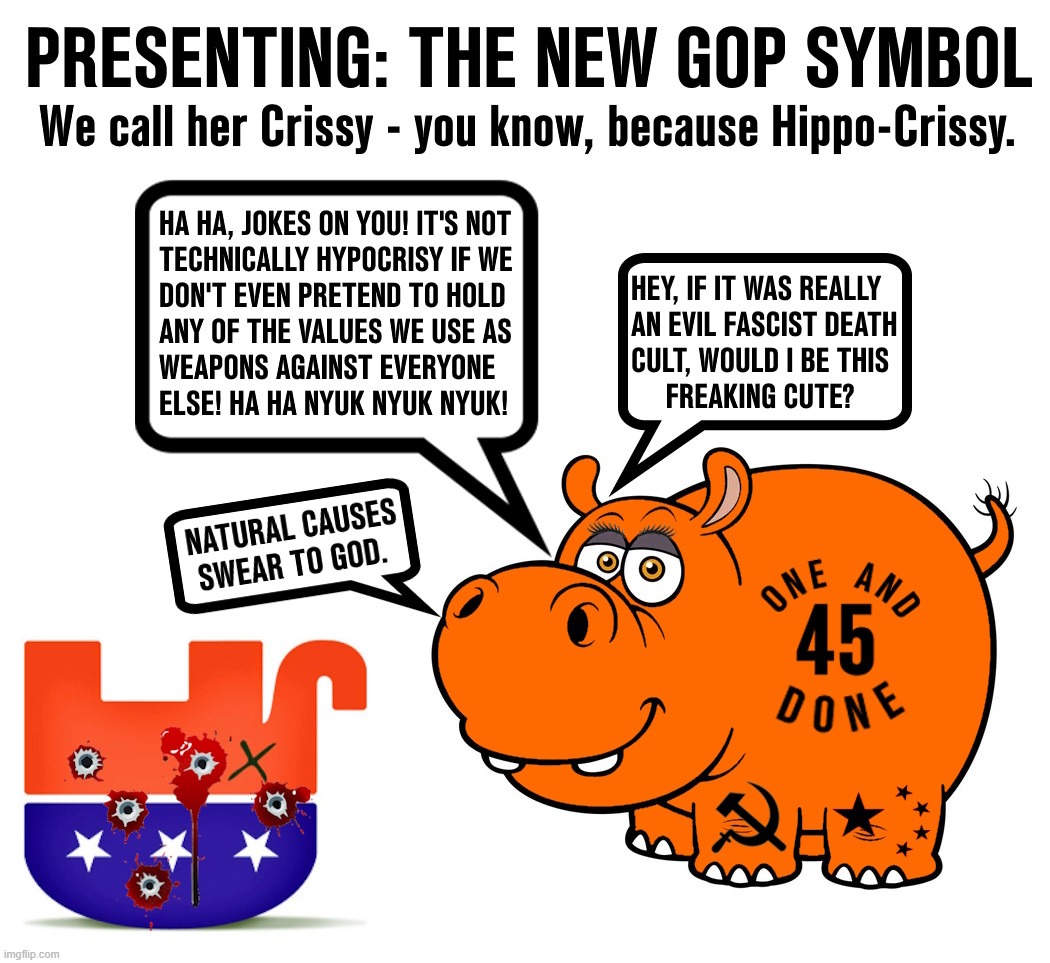 New MAGA Version of GOP Symbol for 2024 (the Old GOP Elephant has, um "retired", um, "voluntarily"). | image tagged in gop,maga,trump,gop elephant,hippo crissy,maga hypocrisy | made w/ Imgflip meme maker