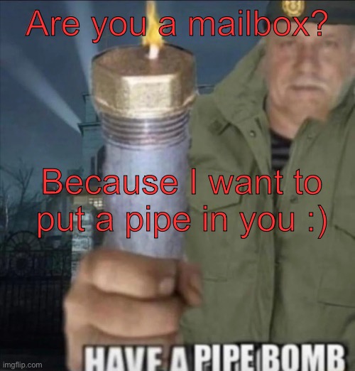 :skull: | Are you a mailbox? Because I want to put a pipe in you :) | image tagged in memes,funny,gifs,dogs,cats,demotivationals | made w/ Imgflip meme maker