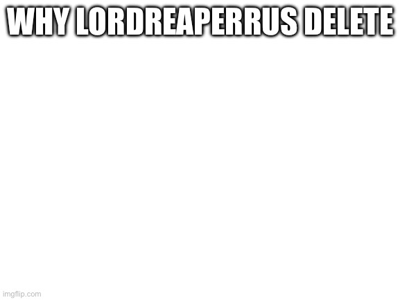 Blank White Template | WHY LORDREAPERRUS DELETE | image tagged in blank white template | made w/ Imgflip meme maker