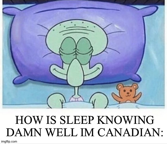 (mod note: wait ur canadian) | HOW IS SLEEP KNOWING DAMN WELL IM CANADIAN: | image tagged in squidward how i sleep | made w/ Imgflip meme maker