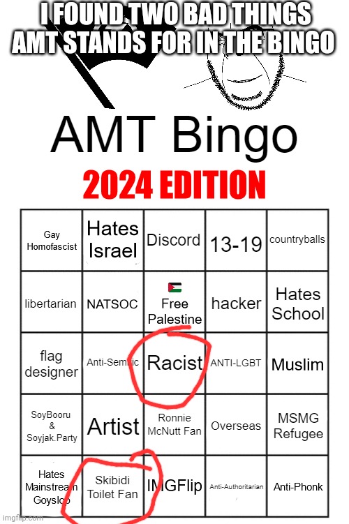 AMT Bingo (2024 Edition) | I FOUND TWO BAD THINGS AMT STANDS FOR IN THE BINGO | image tagged in amt bingo 2024 edition | made w/ Imgflip meme maker