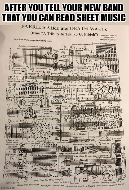 Let's Give This A Try | AFTER YOU TELL YOUR NEW BAND THAT YOU CAN READ SHEET MUSIC | image tagged in memes,music,rock band,bands | made w/ Imgflip meme maker