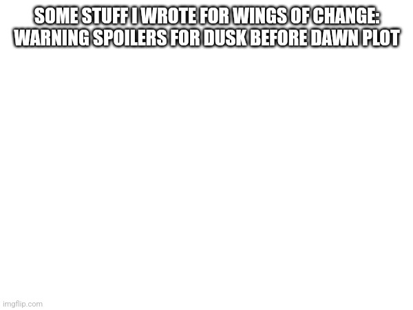 Behold writing | SOME STUFF I WROTE FOR WINGS OF CHANGE: WARNING SPOILERS FOR DUSK BEFORE DAWN PLOT | made w/ Imgflip meme maker