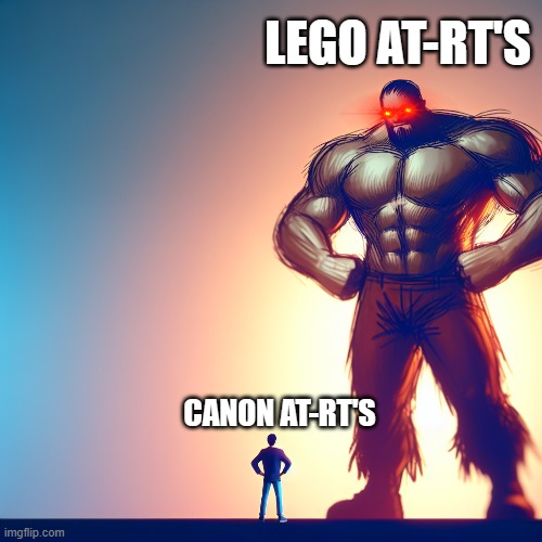 at-rt mme | LEGO AT-RT'S; CANON AT-RT'S | image tagged in lego,lego star wars | made w/ Imgflip meme maker