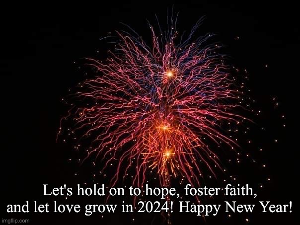 New Years | Let's hold on to hope, foster faith, and let love grow in 2024! Happy New Year! | image tagged in new years eve | made w/ Imgflip meme maker