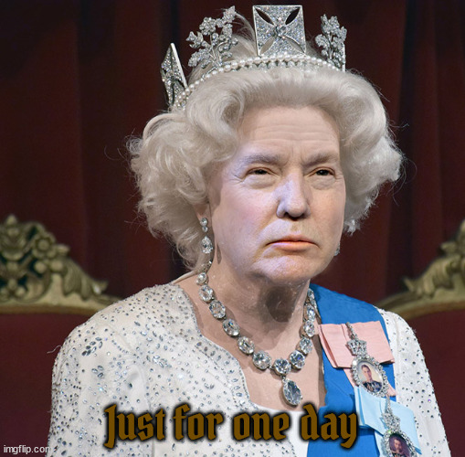 Queen for a day! | Just for one day | image tagged in queen for a day,donald  trump,maga,dictator for a day,nazi,fascists | made w/ Imgflip meme maker