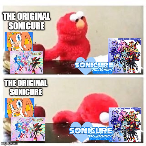 Idk just made a meme about Sonicure RE-Vamp! or smth (Anyways first post on imgflip) | THE ORIGINAL
SONICURE; THE ORIGINAL
SONICURE | image tagged in elmo cocaine | made w/ Imgflip meme maker