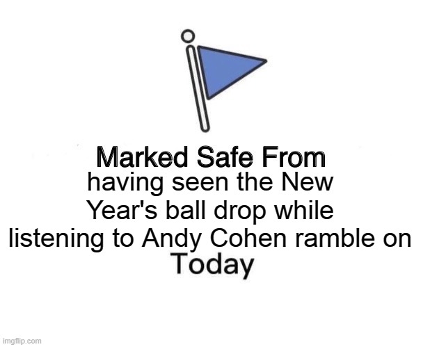 Marked Safe From New Year's Eve | having seen the New Year's ball drop while listening to Andy Cohen ramble on | image tagged in memes,marked safe from,new years eve,ball drop,cnn | made w/ Imgflip meme maker