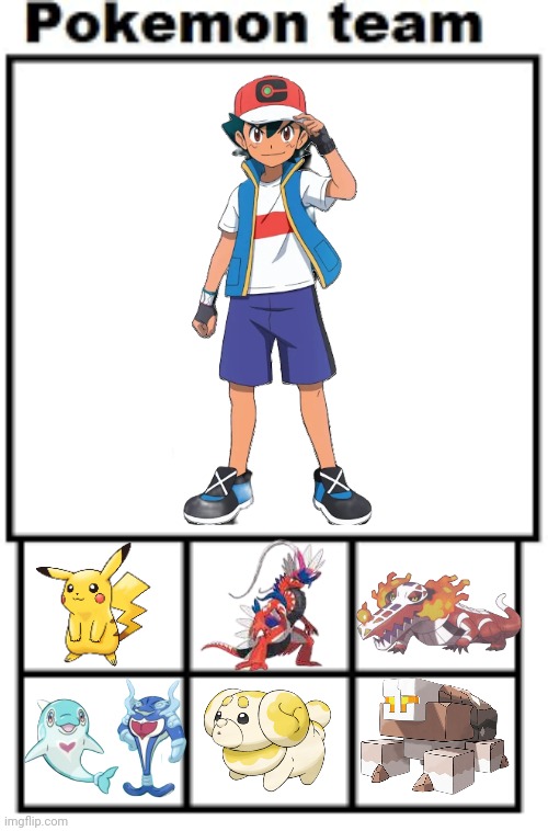 If ash went to the paldea region | image tagged in pokemon team,pokemon,ash ketchum | made w/ Imgflip meme maker