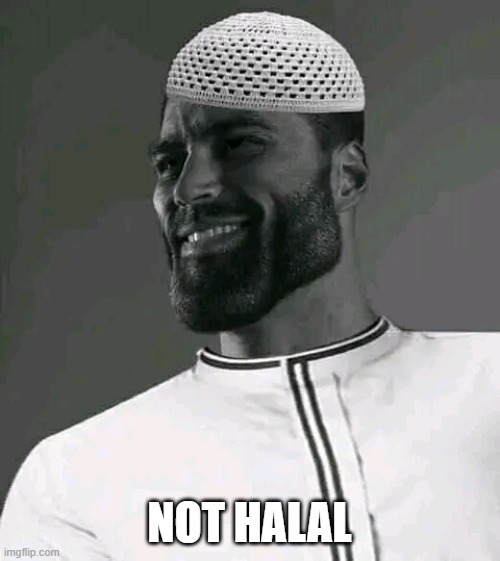 Halal Giga Chad | NOT HALAL | image tagged in halal giga chad | made w/ Imgflip meme maker