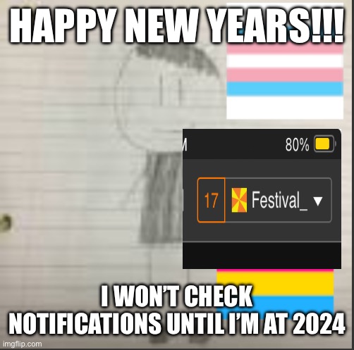 HAPPY NEW YEAR | HAPPY NEW YEARS!!! I WON’T CHECK NOTIFICATIONS UNTIL I’M AT 2024 | image tagged in pokechimp announcement | made w/ Imgflip meme maker