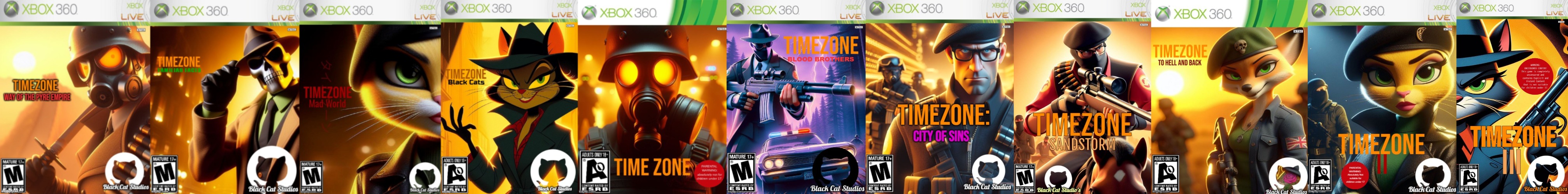 The entire TimeZone(main story, not co-op) Game Franchise! from left to right is in Chronological order. | image tagged in timezone,game,brothers to the end,idea,movie,cartoon | made w/ Imgflip meme maker