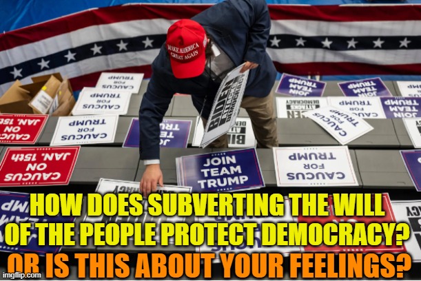 Trump on the Ballot | HOW DOES SUBVERTING THE WILL OF THE PEOPLE PROTECT DEMOCRACY? OR IS THIS ABOUT YOUR FEELINGS? | image tagged in donald trump,trump,maga,liberal logic,liberal tears,government corruption | made w/ Imgflip meme maker