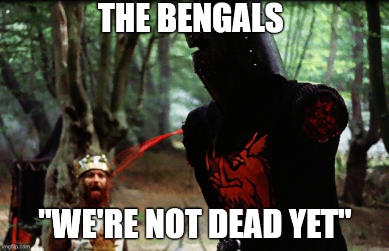 Bengals | THE BENGALS; "WE'RE NOT DEAD YET" | image tagged in monty python black knight | made w/ Imgflip meme maker