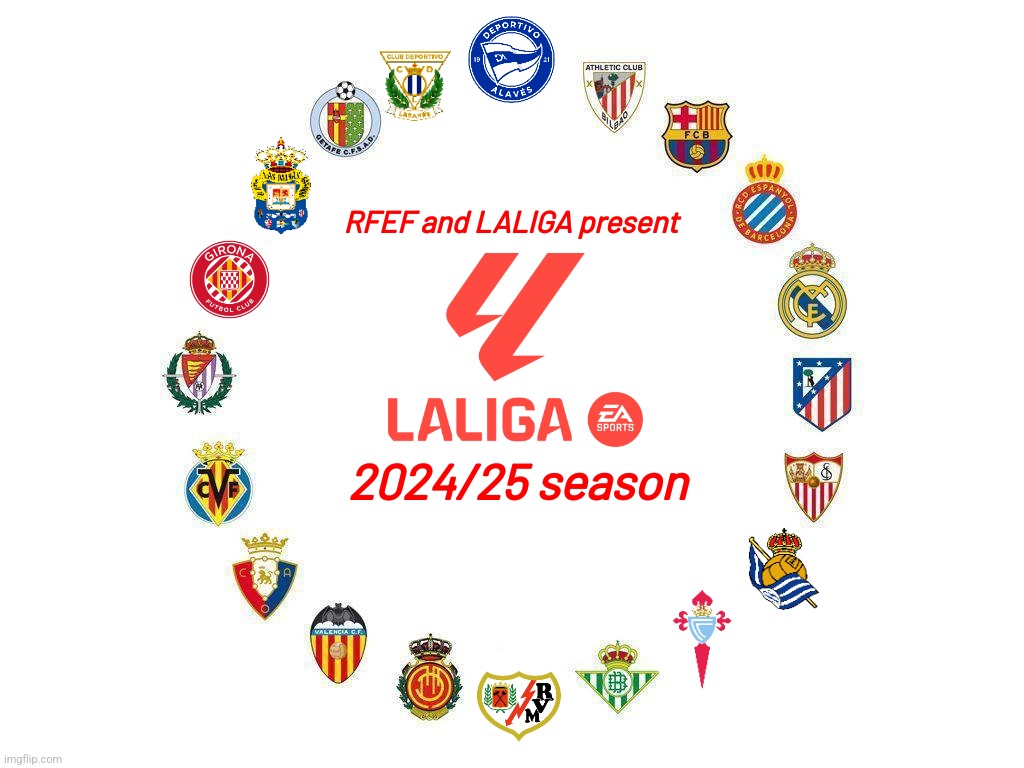 LaLiga 2024-2025 Season Mock-up (my prediction as well) | RFEF and LALIGA present; 2024/25 season | image tagged in la liga,spain,futbol,barcelona,real madrid,atletico madrid | made w/ Imgflip meme maker