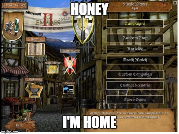 Ah yes. Home | HONEY; I'M HOME | image tagged in aoe2,1999,old | made w/ Imgflip meme maker