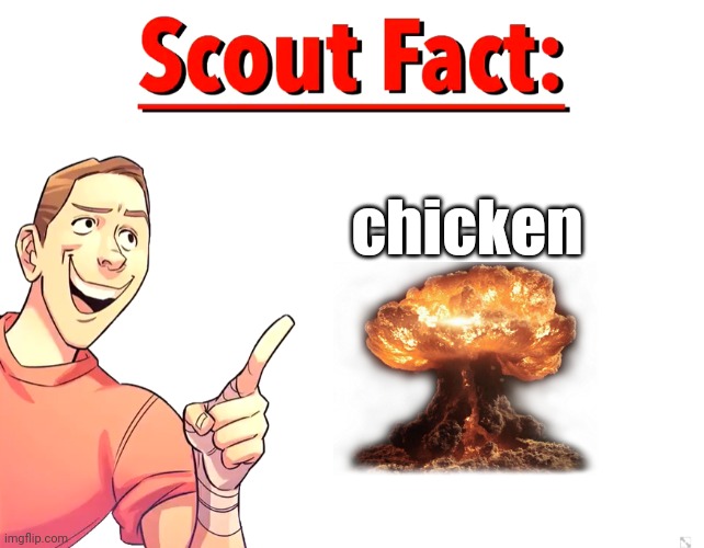 https://m.youtube.com/watch?v=aPzVFWxAVGY&pp=ygUdYWxsIG91ciBmb29kIGtlZXBzIGJsb3dpbmcgdXA%3D | chicken | image tagged in scout fact,chicken,explosion | made w/ Imgflip meme maker