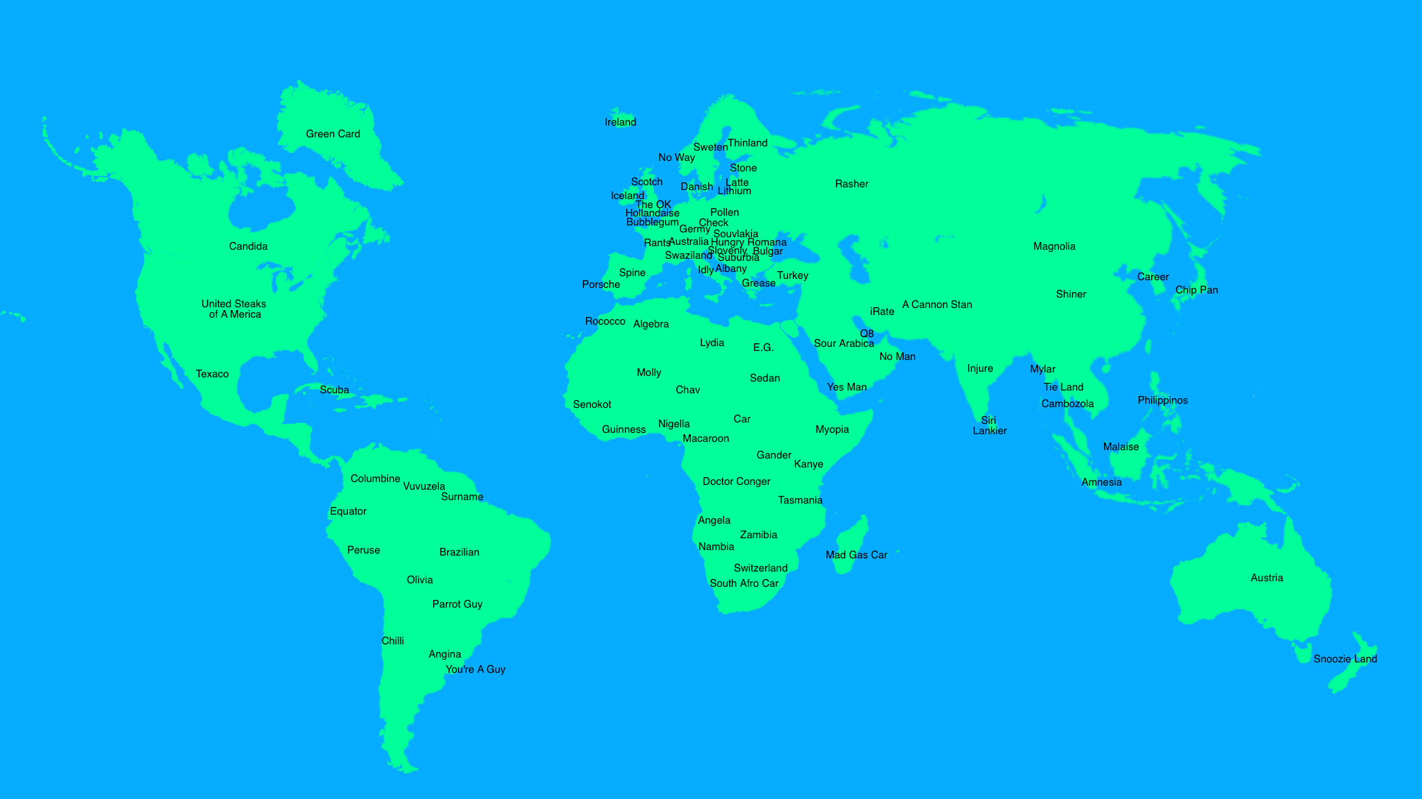High Quality World Map (Goofy Ahh Country Names) Blank Meme Template