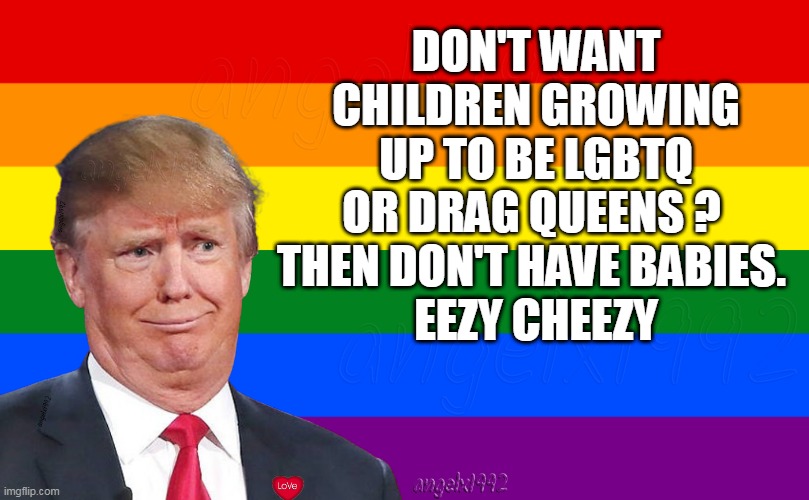 idiot | DON'T WANT CHILDREN GROWING UP TO BE LGBTQ OR DRAG QUEENS ? 
THEN DON'T HAVE BABIES. 
EEZY CHEEZY | image tagged in idiot,clown car republicans,maga morons,drag queens,lgbtq,babies | made w/ Imgflip meme maker