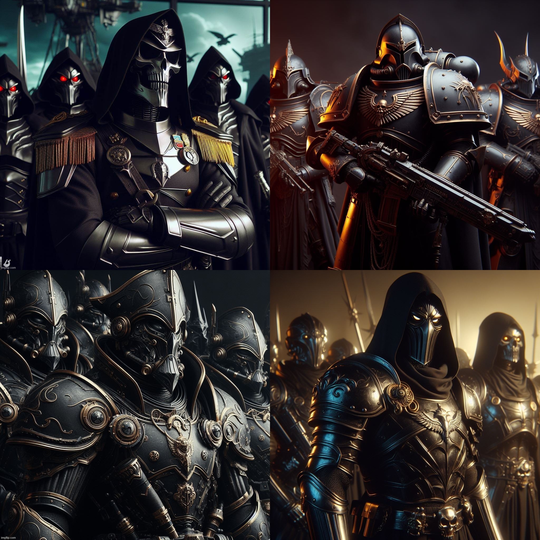 Ai Bing: "Knights of the Abyss." Mix of Telmarines(Narnia), Enclave (Fallout), Numenorean(Tolkien), Death Knights (wow). | image tagged in ai generated,narnia,fallout,lord of the rings,world of warcraft,villains | made w/ Imgflip meme maker