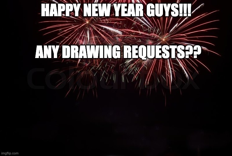happy new year! | HAPPY NEW YEAR GUYS!!! ANY DRAWING REQUESTS?? | image tagged in happy new year | made w/ Imgflip meme maker