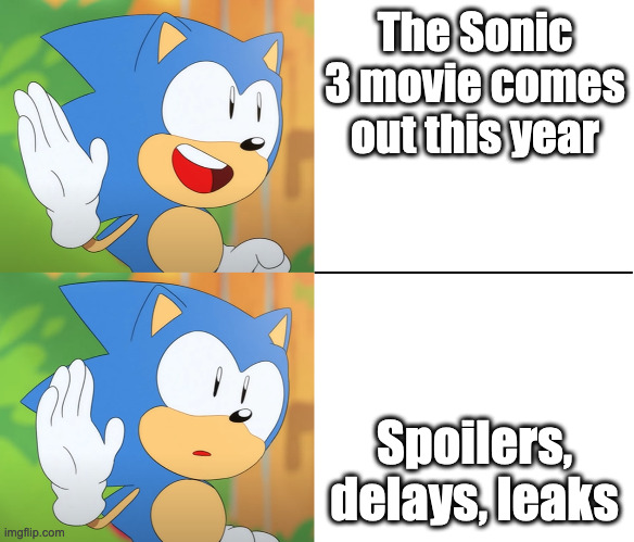 I included leaks because I like it to be a surprise. | The Sonic 3 movie comes out this year; Spoilers, delays, leaks | image tagged in sonic excited meme,sonic the hedgehog,movies | made w/ Imgflip meme maker