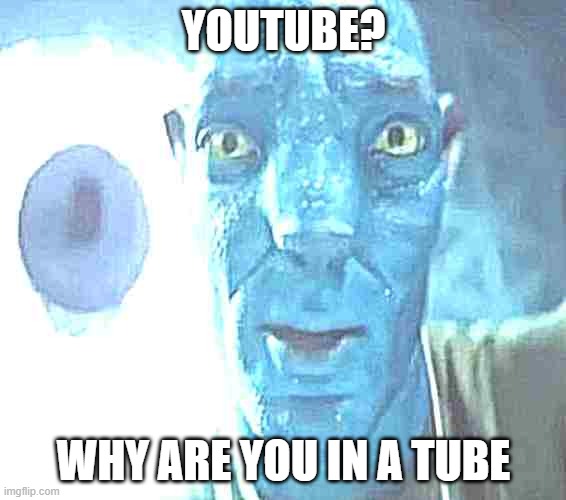 Colonel Has-Itch | YOUTUBE? WHY ARE YOU IN A TUBE | image tagged in avatar guy,memes,dank memes,i too like to live dangerously | made w/ Imgflip meme maker