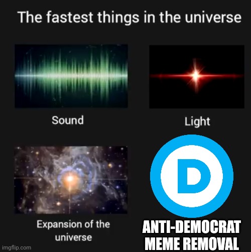 Freedom....freedom everywhere,  but....... | ANTI-DEMOCRAT MEME REMOVAL | image tagged in fastest things in the universe | made w/ Imgflip meme maker