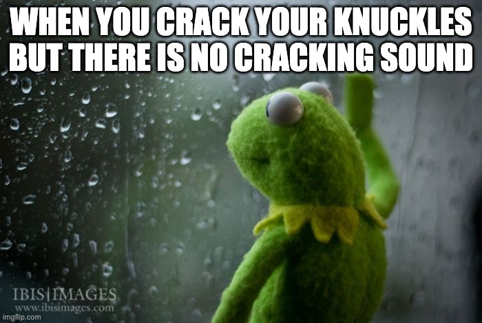 Boe Jiden | WHEN YOU CRACK YOUR KNUCKLES BUT THERE IS NO CRACKING SOUND | image tagged in kermit window,memes,funny,sad | made w/ Imgflip meme maker